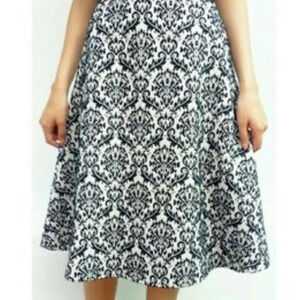 Gianni Bini Wool Blend Damask White and Black Woven Midi Skirt